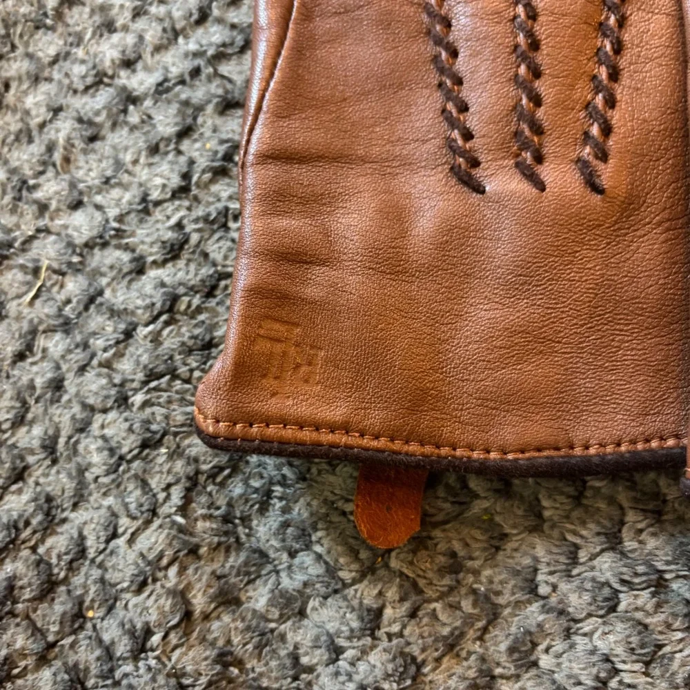 Lauren Ralph Lauren Womens Brown Leather Whipstitch Gloves RL Logo Cognac